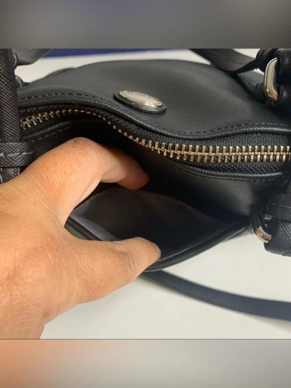 Coach Peyton Cora Black Saffiano Leather Domed Satchel Crossbody
